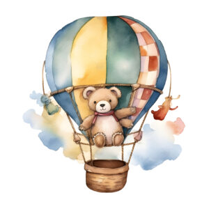 Transfert DTF - L'ourson voyage en montgolfière - 2 formats disponibles