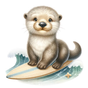 Transfert DTF - La loutre de mer surf à la plage - 2 formats disponibles
