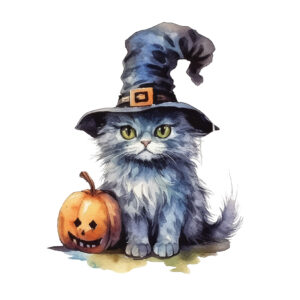 Transfert DTF - Le chat bleu d'halloween - 5" X 5"