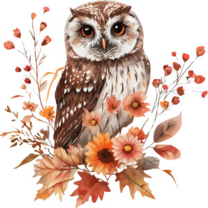 Transfert DTF - Le hibou à l'automne - 7" X 7"