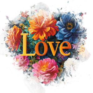 Transfert DTF - Coeur "Love" fleuris - 7" X 7"