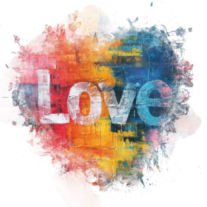 Transfert DTF - Coeur "Love" touche de peinture - 7" X 7"