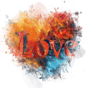 Transfert DTF - Coeur "Love" mélange coloré - 7" X 7"