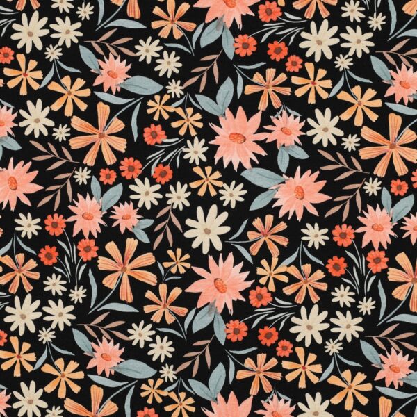 Jersey coton Les marguerites du Printemps - Noir
