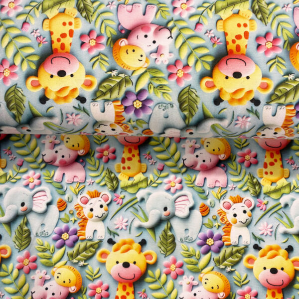 Jersey coton imprimé 3D - Les bébés du safari