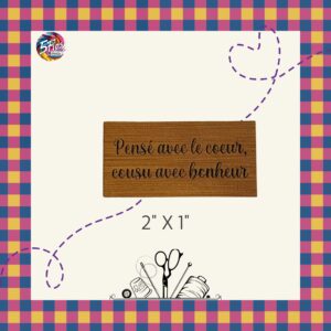 Étiquette à coudre - Pensée avec le coeur, cousu avec bonheur - 1" X 2"
