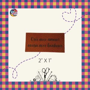 Étiquette à coudre -Créé avec amour, cousu avec bonheur - 1" X 2"