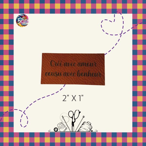 Étiquette à coudre -Créé avec amour, cousu avec bonheur - 1" X 2"
