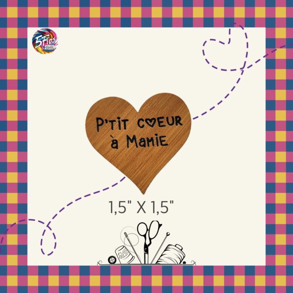 Étiquette à coudre - P'tit coeur à Mamie - 1.5" X 1.5"