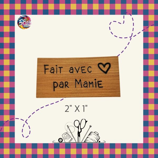 Étiquette à coudre - Fait avec amour par Mamie - 2" X 1"