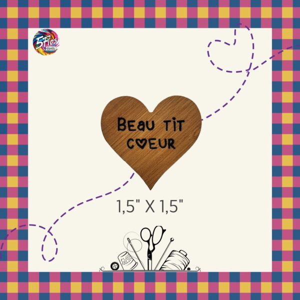 Étiquette à coudre - Beau tit coeur - 1,5" X 1,5"