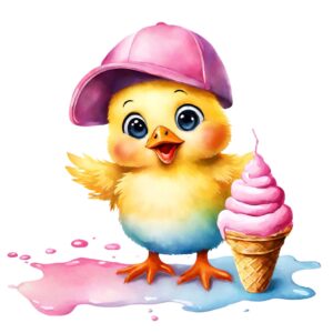 Transfert DTF - Poussin frisson aux fraises - 7" X 6-1/2"