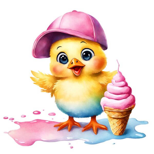 Transfert DTF - Poussin frisson aux fraises - 7" X 6-1/2"