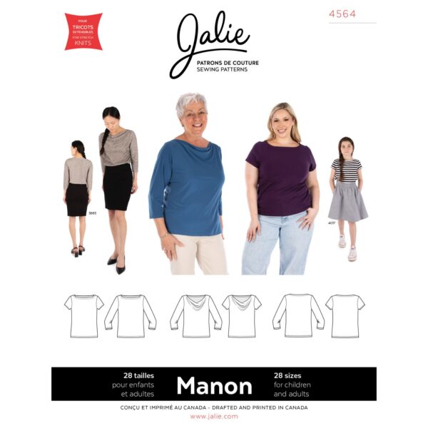 Patron Jalie 4564 - MANON T-shirts à encolure bateau ou drapée