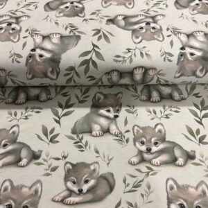Jersey de coton Petits renardeaux - Brume de menthe
