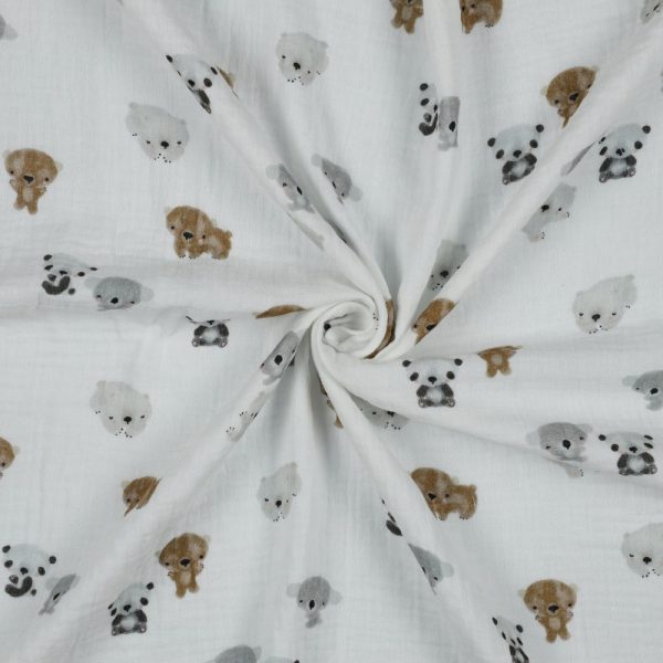 Mousseline de coton biologique double gaze Oursons du monde - blanc