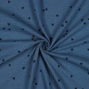 Mousseline de coton double gaze - Cœurs d’azur