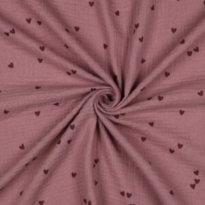 Mousseline de coton double gaze - Cœurs de brume