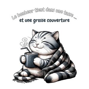 Transfert DTF - Bonheur en tasse & couverture - 7" X 7"