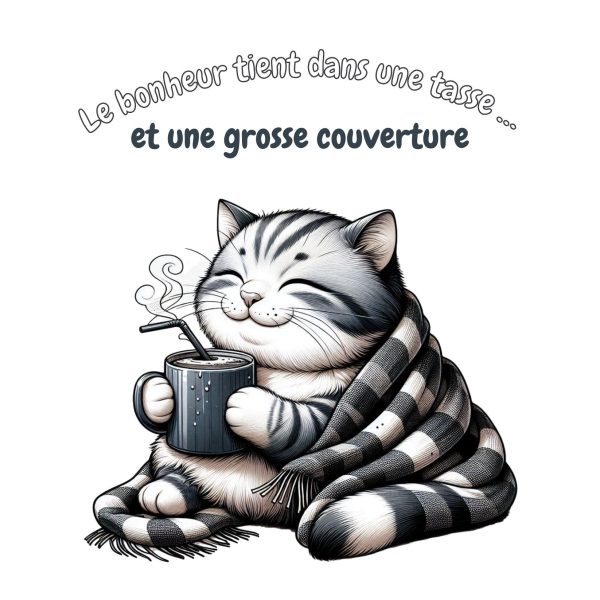 Transfert DTF - Bonheur en tasse & couverture - 7" X 7"