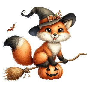 Transfert DTF - Renard sur son balai - 6" X 6"