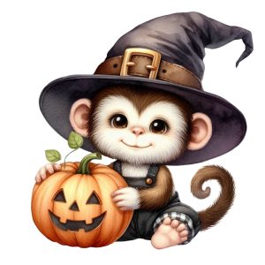 Transfert DTF - Singe citrouille - 6" X 6"