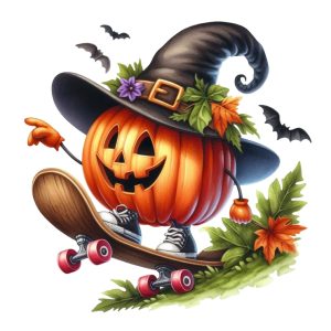 Transfert DTF - Citrouille skate board - 6" X 6"