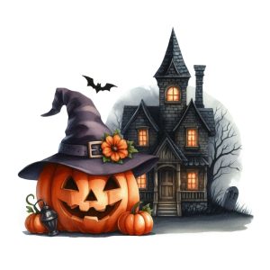 Transfert DTF - Citrouille maison hantée - 6" X 6"