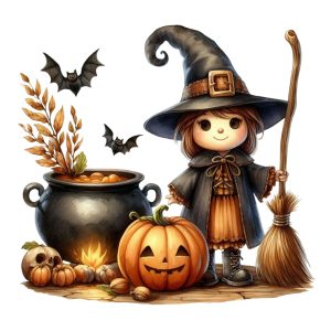 Transfert DTF - Citrouille petite sorcière - 6" X 6"