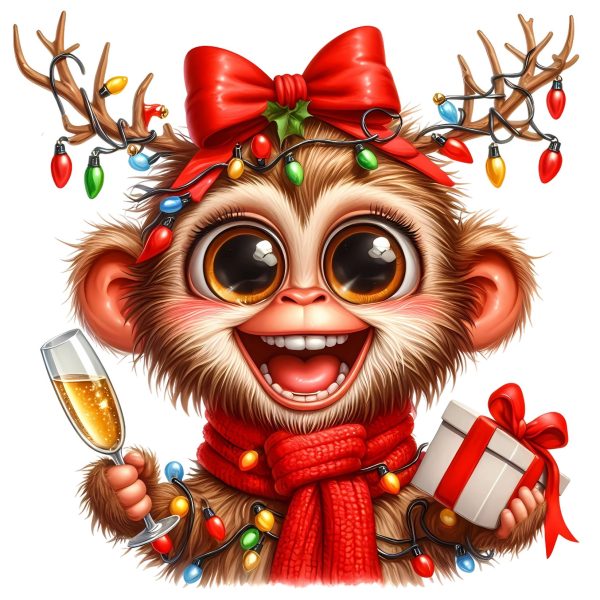Transfert DTF - Petit singe festif - 6" X 6"