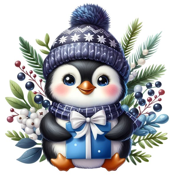 Transfert DTF - Pingouin cadeaux - 6" X 6"