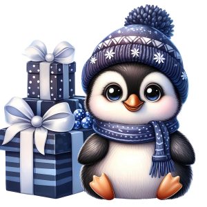 Transfert DTF - Pingouin boîtes cadeaux - 6" X 6"