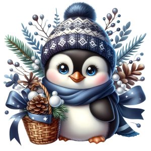 Transfert DTF - Pingouin pomme de pin - 6" X 6"