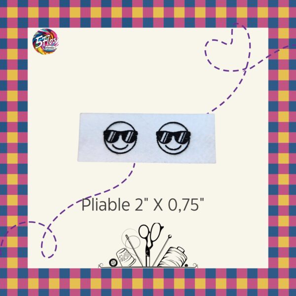 Étiquette à coudre pliable - Smiley lunette soleil - 2" X 0,75"