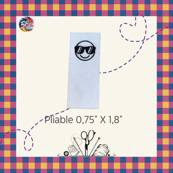 Étiquette à coudre pliable - Smiley lunette soleil - 0,75" X 1,8"