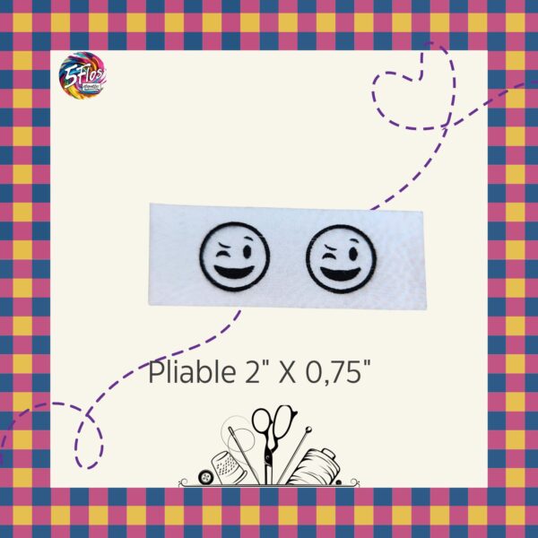 Étiquette à coudre pliable - Smiley clin d'oeil - 2" X 0,75"