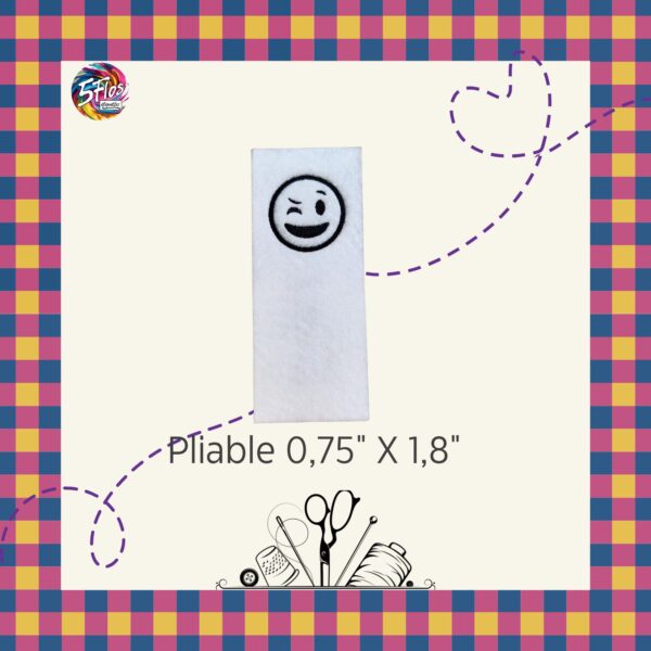 Étiquette à coudre pliable - Smiley clin d'oeil - 0,75" X 1,80"