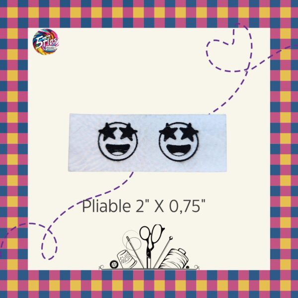Étiquette à coudre pliable - Smiley yeux étoiles - 2" X 0,75"