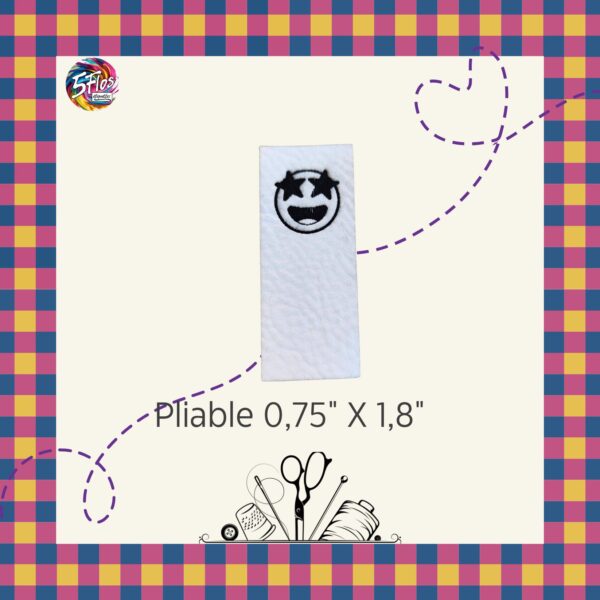 Étiquette à coudre pliable - Smiley yeux étoiles - 0,75" X 1,80"
