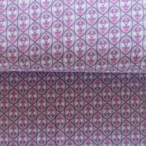 Jersey de coton Médaillon fleuri prune - Lilas poudre