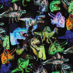 Coton ouaté Dinosaures multicolores sur noir