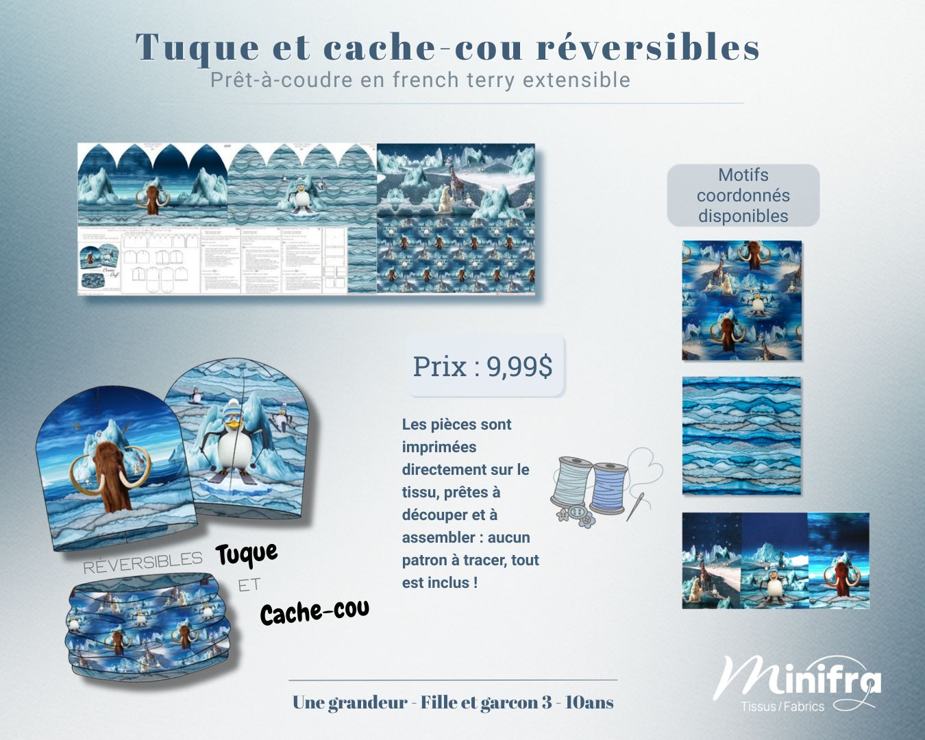 Panneau French Terry “Aventure polaire” – Tuque et cache-cou réversibles – Image 3