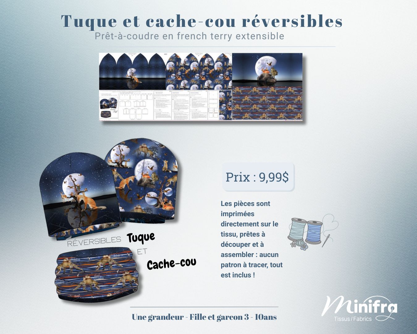 Panneau French Terry “Aventure lunaire” – Tuque et cache-cou réversibles – Image 3