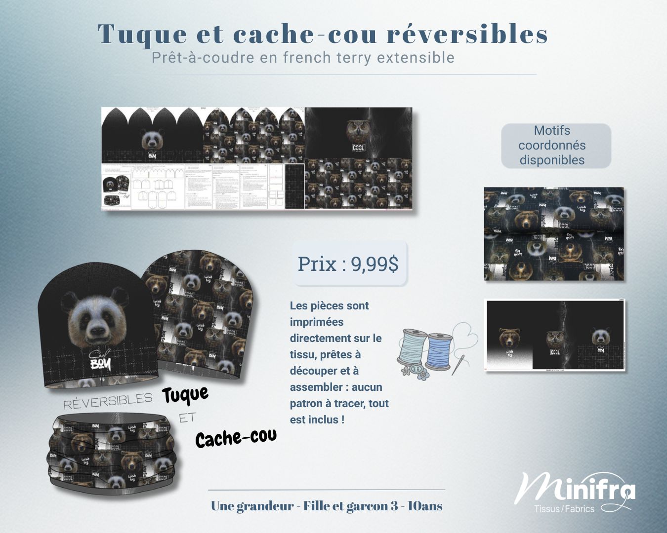 Panneau French Terry 3 motifs – Regards sauvages – Image 2