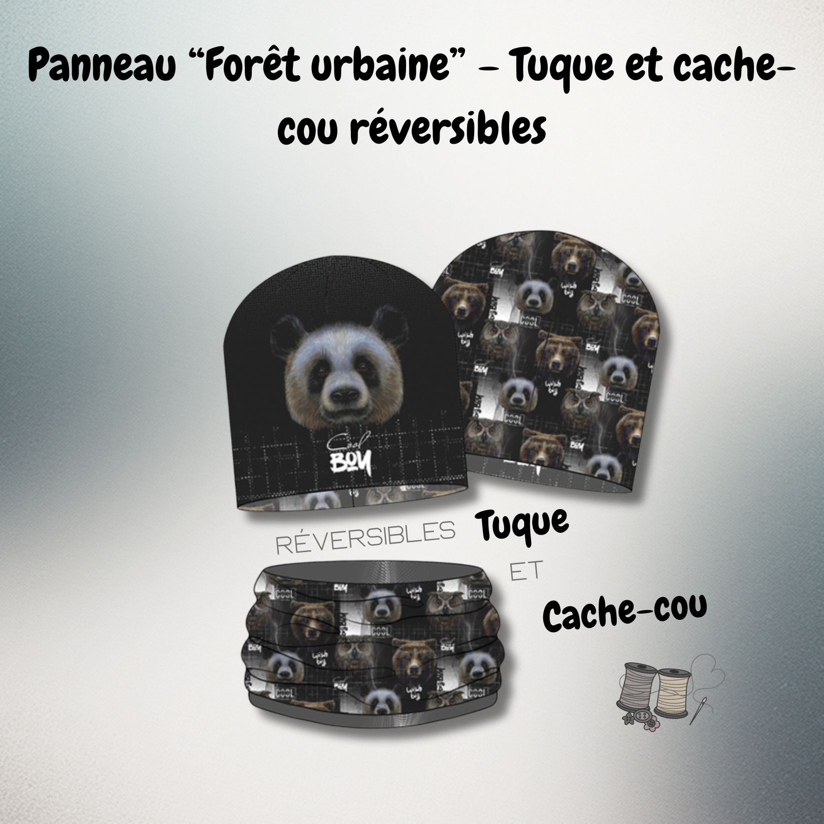 Panneau French Terry Forêt urbaine – Tuque et cache-cou réversibles
