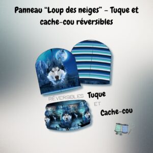 Panneau French Terry “Loup des neiges” – Tuque et cache-cou réversibles