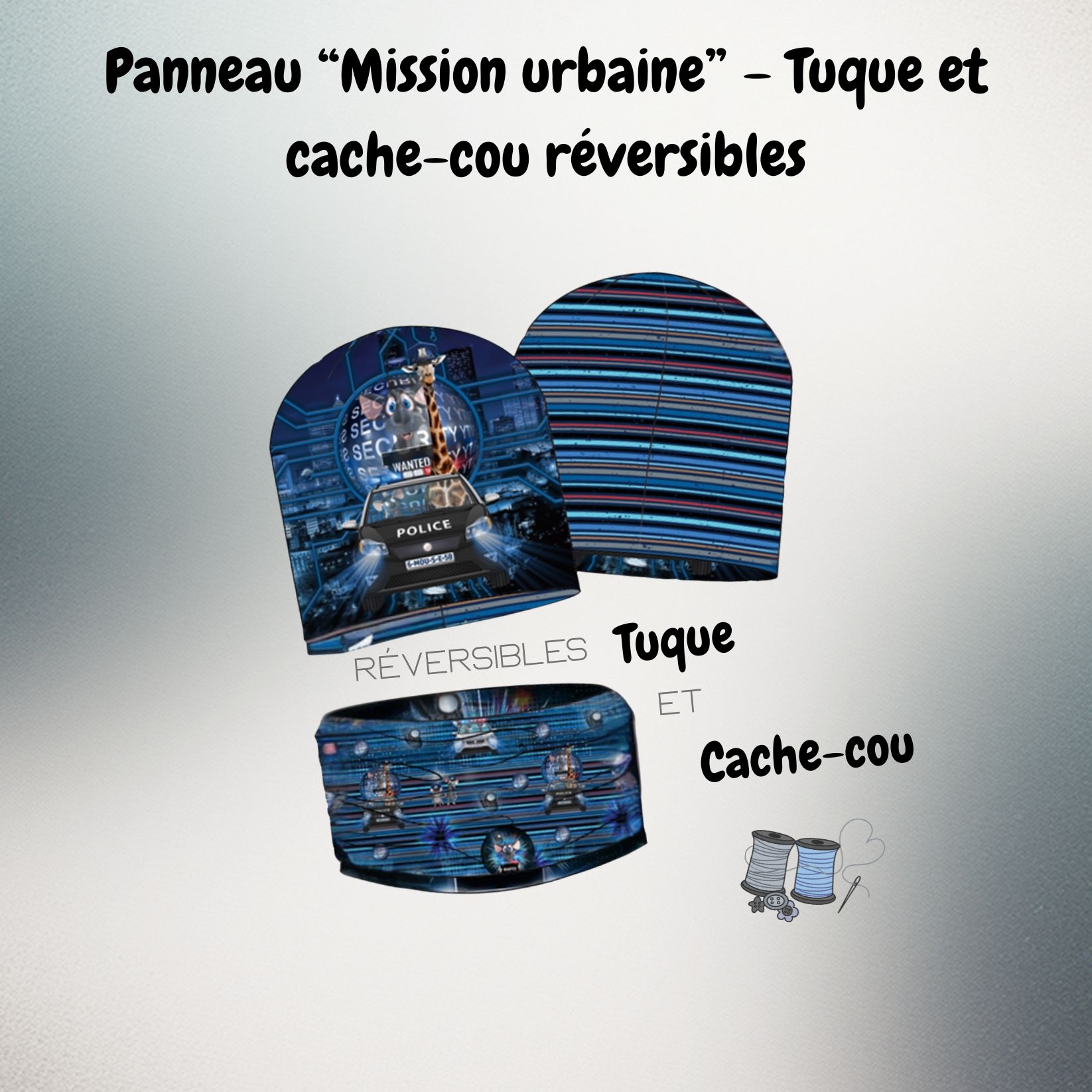 Panneau French Terry “Mission urbaine” – Tuque et cache-cou réversibles