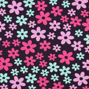 Coton ouaté Fleurs espiègles sur prune fonçé