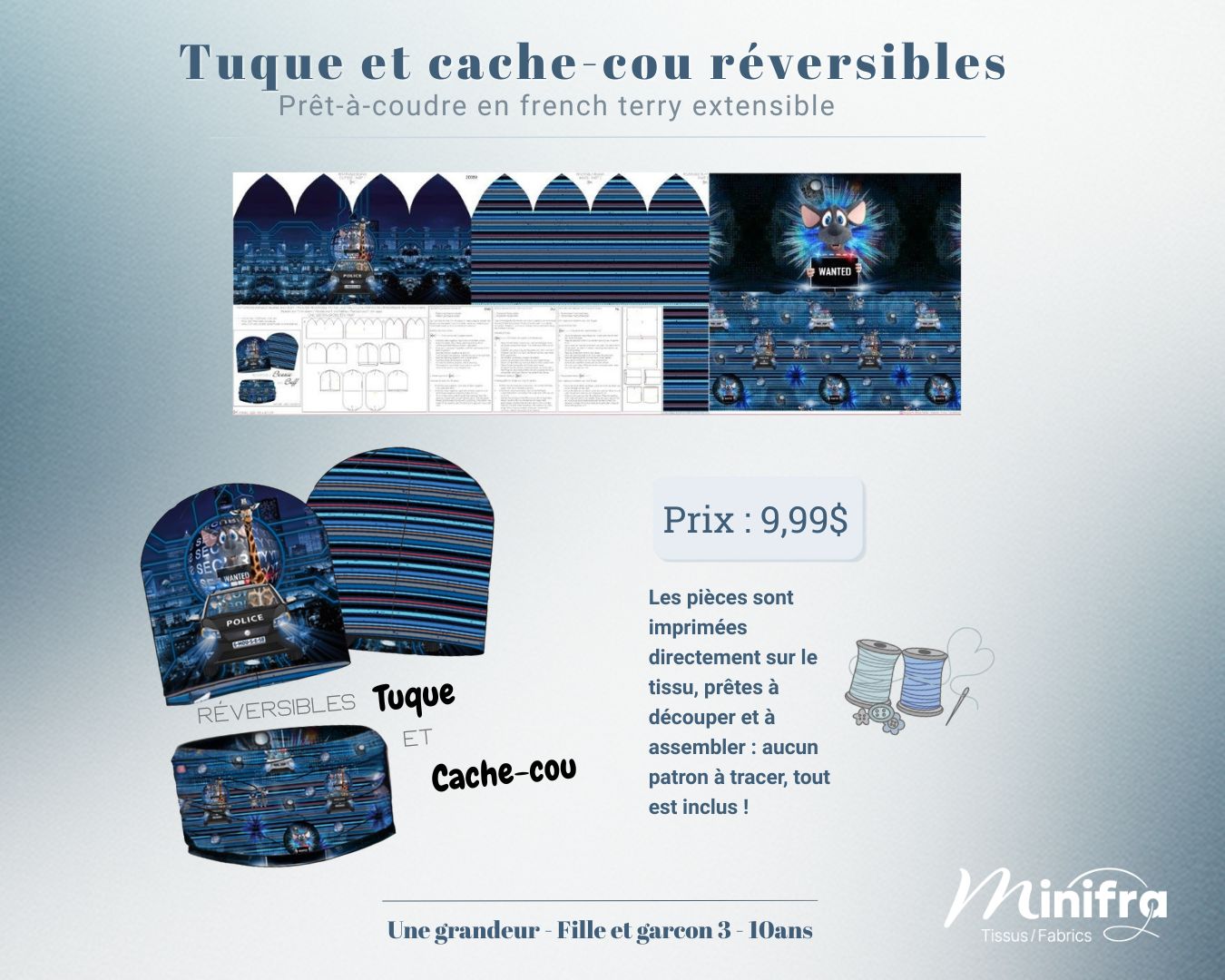 Panneau French Terry “Mission urbaine” – Tuque et cache-cou réversibles – Image 3