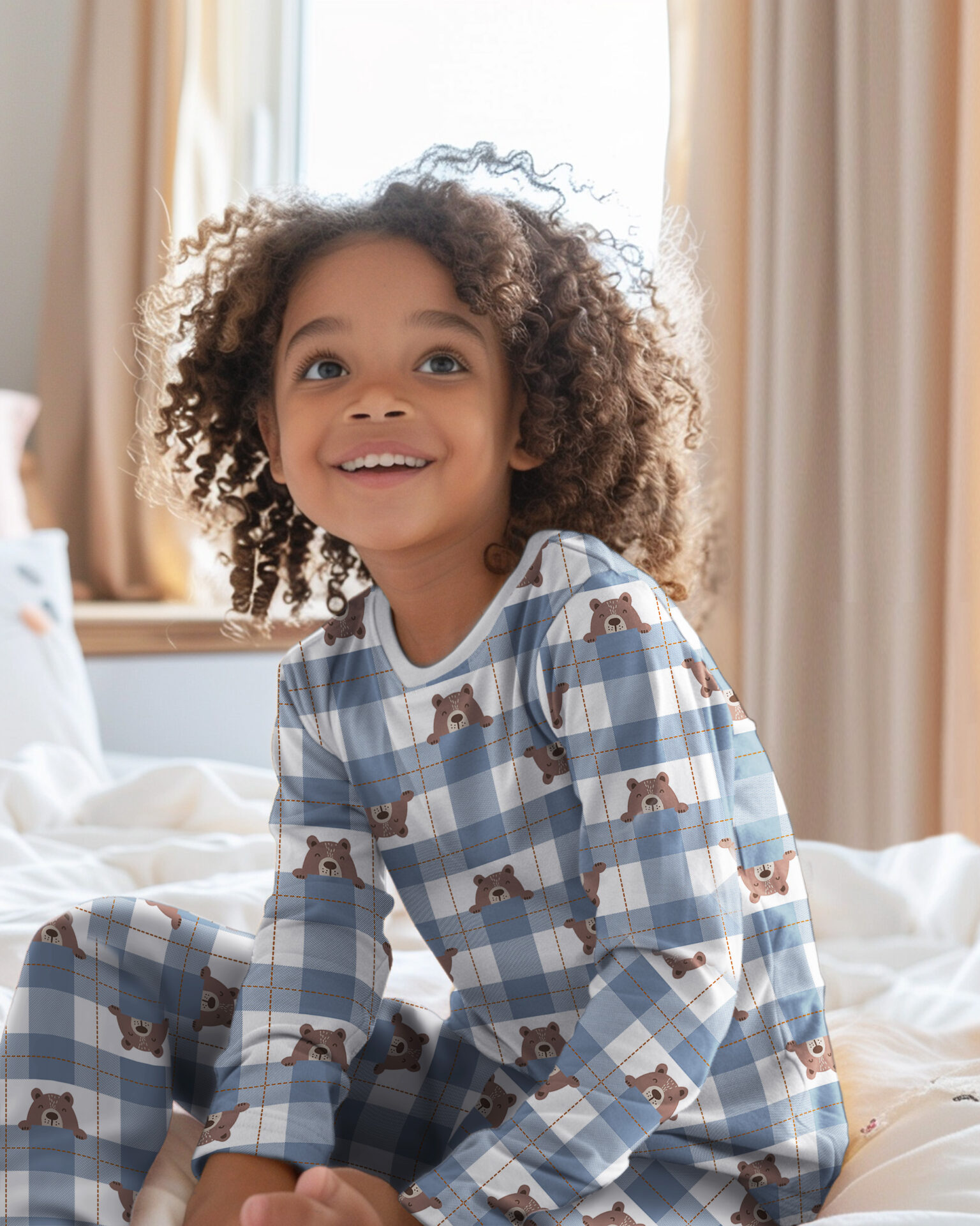 Flanelle Oursons & Carreaux – Bleu brume – Image 5